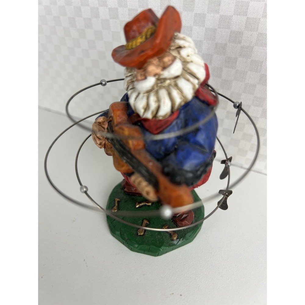 AURORA Western Bobbing Cowboy Resin Santa with Guitar Music Notes 4 in H Vintage